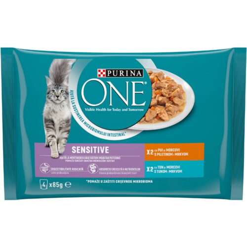 Purina ONE Sensitive pperutnina in tuna 4x85 g Cene