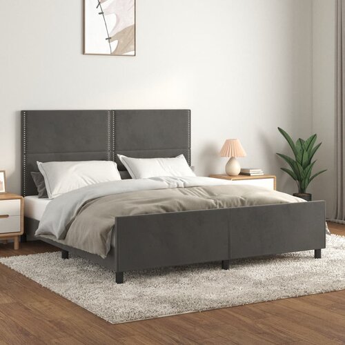  The Living Store Posteljni okvir z vzglavjem temno siv 160x200 cm žamet - Posteljni Okvir Z Vzglavjem, (21449998) Slike