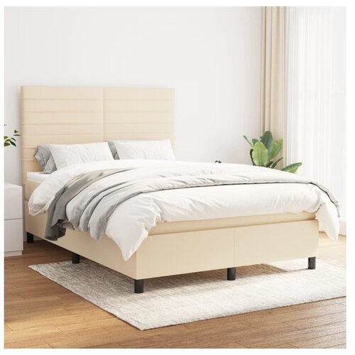 VidaXL Krevet s oprugama i madracem krem 140 x 190 cm od tkanine Slike