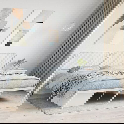 VidaXL Kovinski posteljni okvir z vzglavjem bel 180x200 cm Slike