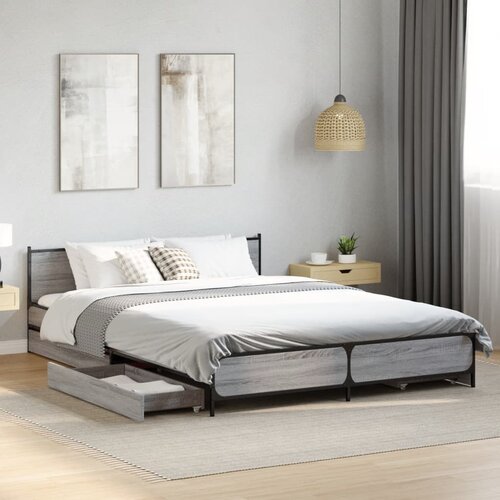Furnova Posteljni okvir s predali siva sonoma 150x200 cm inženirski les, (21938605) Slike