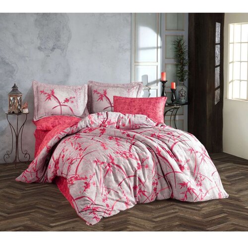 JASMIN pinkredgrey tencel satin double quilt cover set Cene