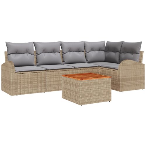 VidaXL 6 Dijelni Vrtni Sofa Set s Jastucima Bež Poli Ratan Akacija, 2-Sjedali&amp;scaron;ni Vrtni Sofa s Skladi&amp;scaron;tem &amp;amp; Jastucima Bež Poli Ratan Slike
