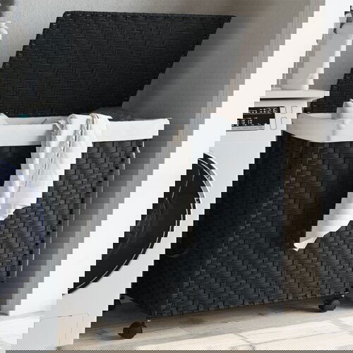 vidaXL Košara za perilo s kolesi črna 60x35x60,5 cm ratan Cene
