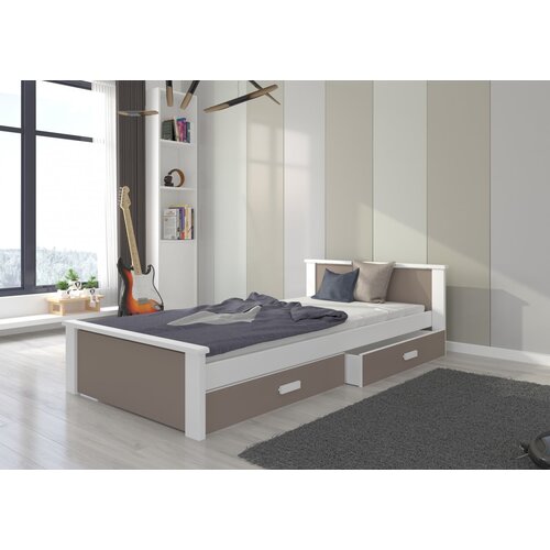 ADRK Enojna postelja ALDEX z dvema predaloma 200x90 cm - BELA-HRAST TARTUF Cene