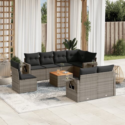vidaXL 9-dijelni set vrtnih sofa od poliratana s jastucima sivi Cijene