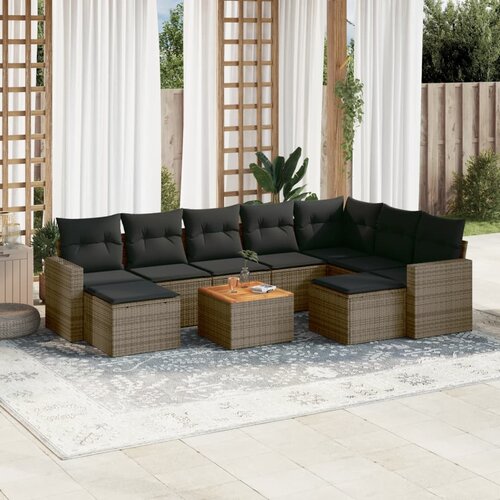 VidaXL 10-dijelni set vrtnih sofa od poliratana s jastucima sivi Slike