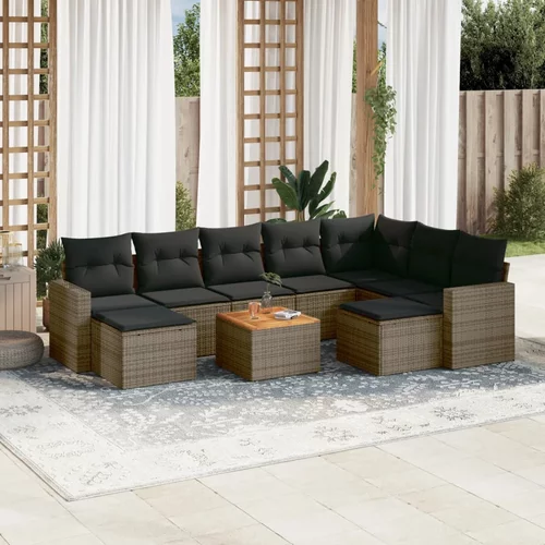 vidaXL 10-dijelni set vrtnih sofa od poliratana s jastucima sivi