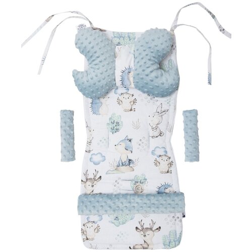 Medi Partners Stroller insert in a 4-piece set - Deer and Hedgehog + light blue Minky Slike