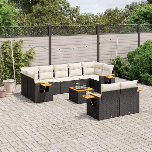  10-dijelni set vrtnih sofa s jastucima crni od poliratana Cijene