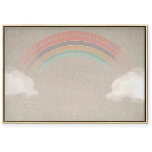  Slika - Rainy June - Colorful Rainbow Emerging from Clouds on a Bright Background 90x60 U prirodnom drvenom okviru Slike