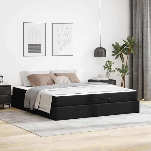 VidaXL Okvir kreveta s madracem Crna 180 x 200 cm Umjetna koža Slike