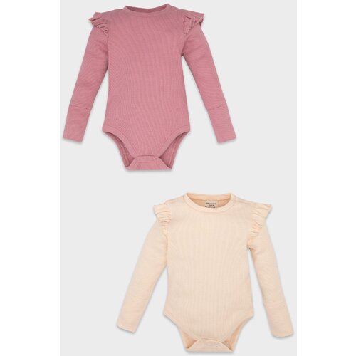 Defacto Baby Girl Newborn Beige Buttoned Crew Neck Ribbed 2-Piece Long Sleeve Snap Bodysuit Slike