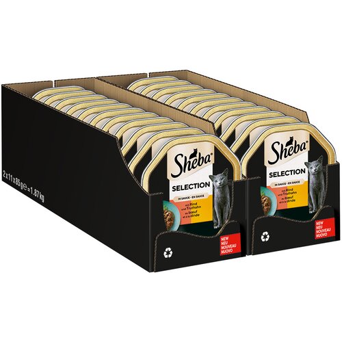 Sheba Mega pakiranje pladnji 44 x 85 g - Omaka z govedino in puranom Cene