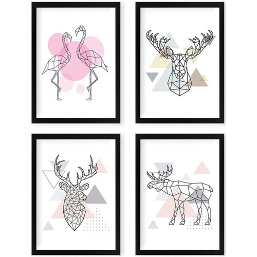 Wallity Set postera u okviru 4 kom 24x29 cm Geometric Animals - Cijene