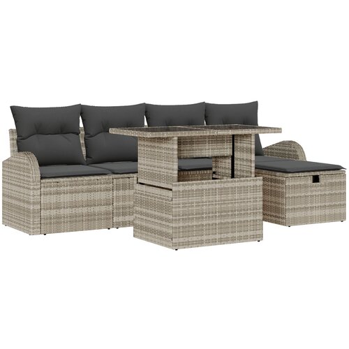 vidaXL 6 dijelni set vrtnih sofa s jastučićima Svjetlosiva Poli ratan, 2-sjedna vrtna sofa s spremištem i jastučićima Svjetlosiva Poli ratan Cijene