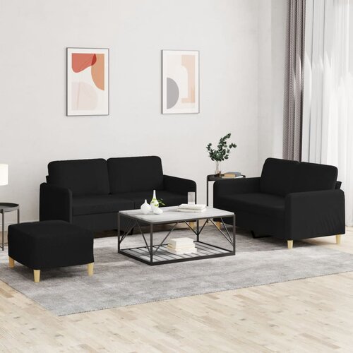  3-dijelni set sofa s jastucima crni od tkanine Cijene
