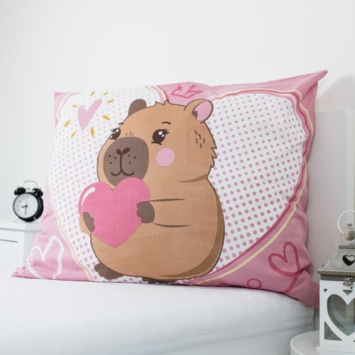 Jerry Fabrics Ružičasta pamučna dječja posteljina za krevet za jednu osobu 140x200 cm Kapybara Heart &amp;ndash; Slike