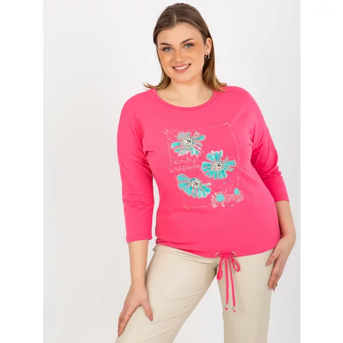Fashion Hunters Women's blouse plus size with 3/4 sleeves and print - pink