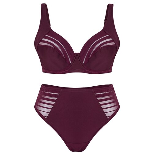 Trendyol Curve Burgundy Striped Underwire Cupless Plus Size Lingerie Sets Cene