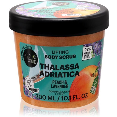 Organic Shop Body Scrub Thalassa Adriatica piling za telo z učinkom liftinga di&amp;scaron;ave Peach &amp;amp; Lavender 300 ml Slike