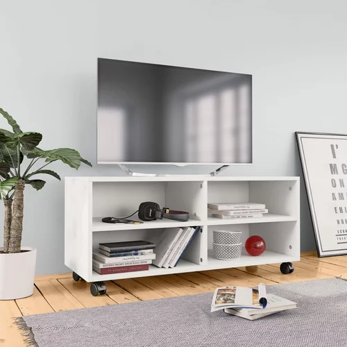 TV ormarić s kotačima bijeli 90 x 35 x 35 cm od iverice