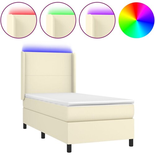 VidaXL Box spring postelja z vzmetnico LED krem 100x200cm umetno usnje, (20899256) Slike