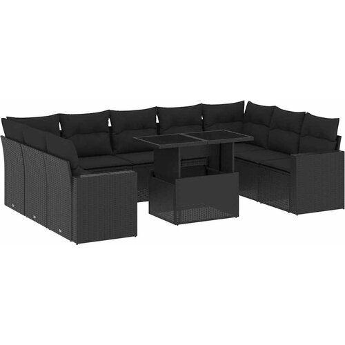  10-dijelni set vrtnih sofa s jastucima crni od poliratana Crna 100 x 55 x 73 cm Slike