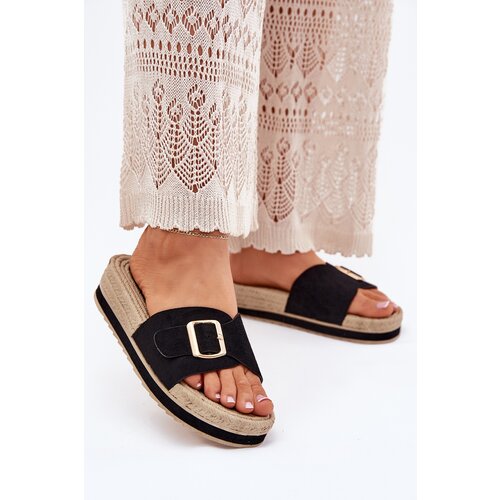Boto Women's Platform Sandals With Golden Buckle Black Selira Cene