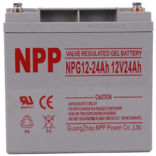 NPP NPG12V 24Ah, gel battery, C20=24AH, T14, 166x126x174x181, 7,6KG, light grey Slike