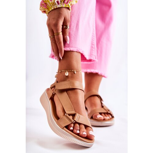 Gemre PE1 Women's Leather Sandals With Velcro Camel Clarisse Cijene