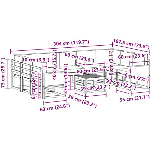  Set vanjskih sofa 10 kom. Prirodna i krem Smeđa 59 x 59 x 37 cm Slike