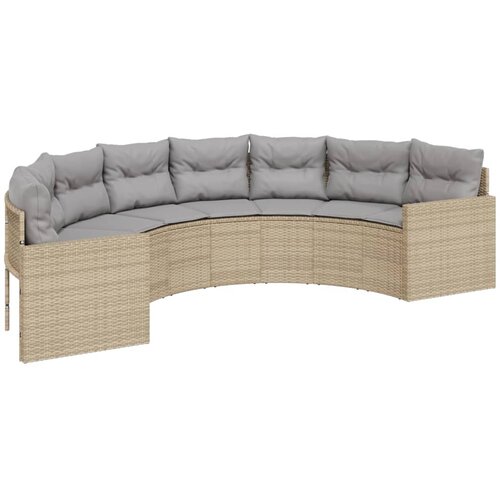 Maison Chic Vrtni kavč - Zunanji kavč z blazinami polkrožen bež poli ratan, (22041038) Cene