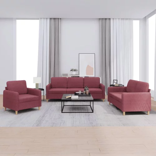 3-dijelni set sofa s jastucima crvena boja vina od tkanine