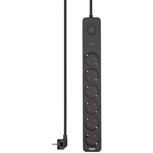 Max produžni kabel s prekidačem, MPS-106SB-3M, 6 utičnica 3 m, crni Slike