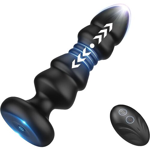 SuperLove Thrusting & Vibrating Butt Plug with Remote Black Cene