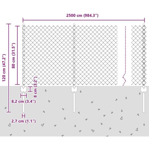  Ograda od lančane poveznice s 22 U stupa Zelena 0.8x25 m čelik Slike