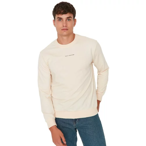Trendyol Stone Men Regular Fit Long Sleeve Crew Neck Printed Sweatshirt