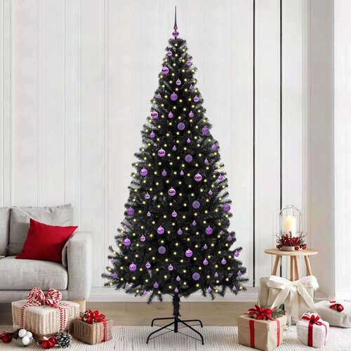 vidaXL Božično drevo med 300 LED z stojalom Črna 240 cm PVC Cene