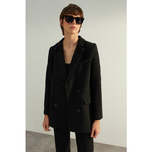 Trendyol Black Premium Glittery Woven Blazer Jacket Slike