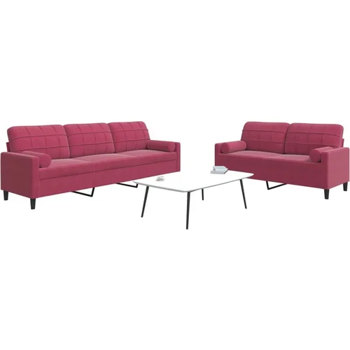 vidaXL 2-dijelni set sofa s jastucima crvena boja vina baršunasti