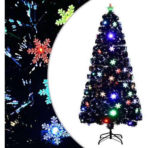 VidaXL Novoletna jelka z LED snežinkami črna 150 cm optična vlakna Slike