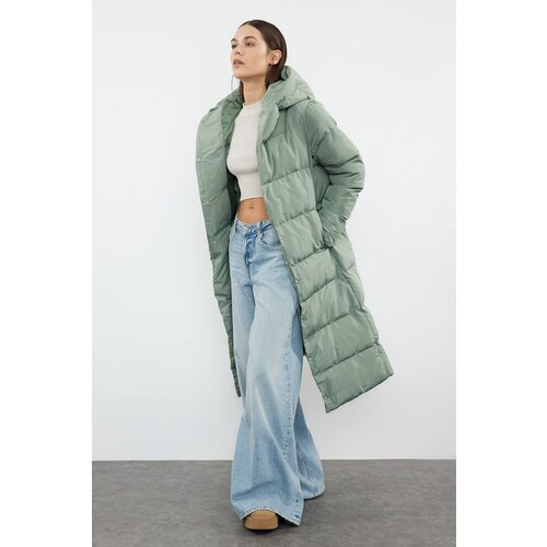 Trendyol Light Khaki Regular Side Snap Closure Water Repellent Long Quilted Puffer Jacket Slike