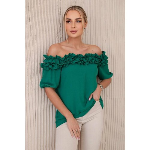Kesi Spanish blouse with a small ruffle of green color Slike
