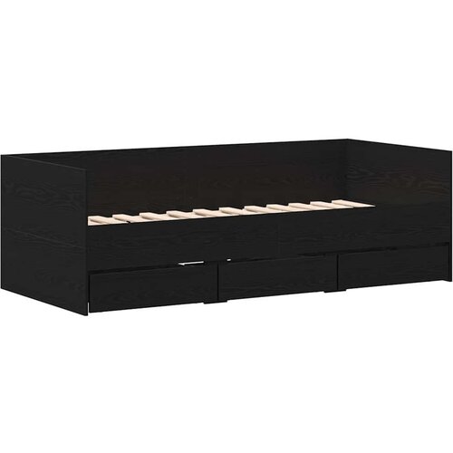 vidaXL Okvir dneva s predali Črni hrast 90 x 190 cm Konstruiran les, (5000126943) Cene