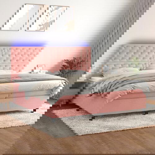 The Living Store Box spring postelja z vzmetnico LED roza 200x200 cm žamet - Box Spring Postelja, (21492569) Slike