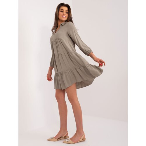 Fashion Hunters Khaki dress with ruffles and collar SUBLEVEL Slike