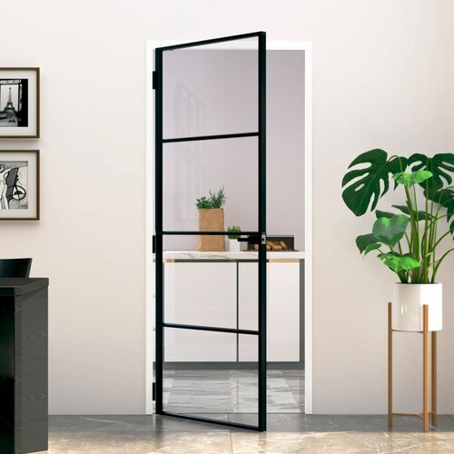 vidaXL Notranja vrata črna 83x201,5 cm kaljeno steklo & aluminij tanka Cene
