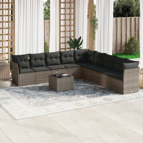 vidaXL 10-dijelni set vrtnih sofa od poliratana s jastucima sivi Cijene