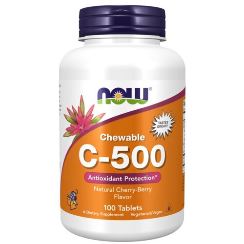Now Foods Vitamin C-500 z okusom če&amp;scaron;nje NOW, 500 mg (100 žvečljivih tablet) Slike